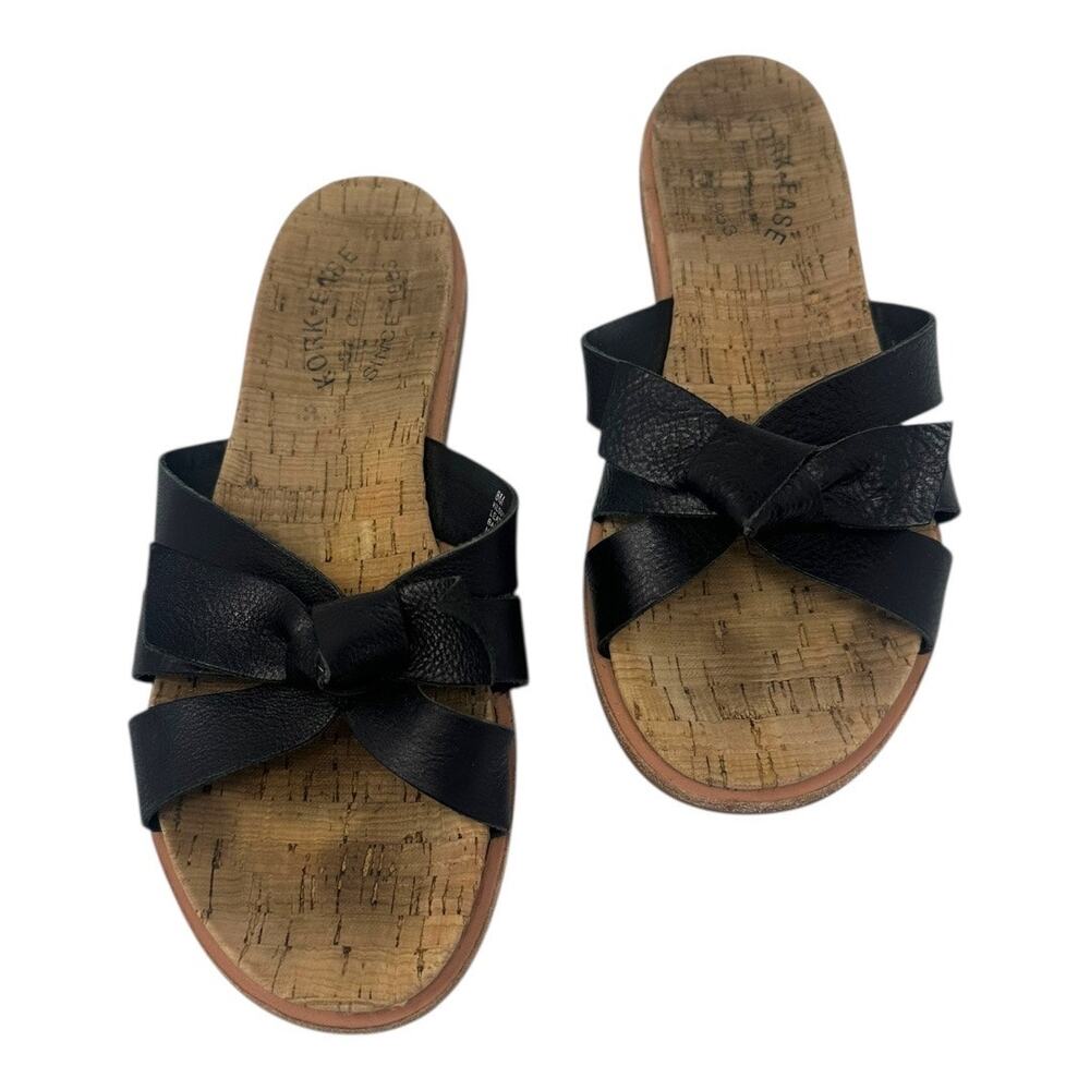 Kork-Ease Black Leather Cork Slide Sandals Size 8